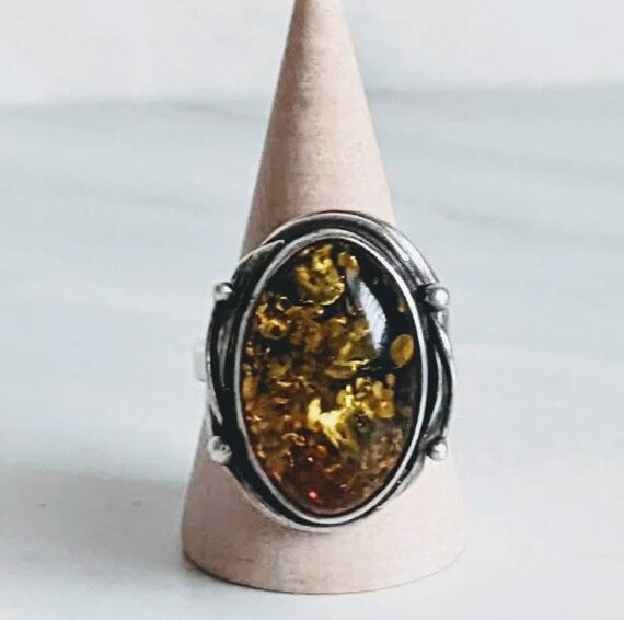 Sterling Silver Faux Amber Statement Ring - Size 9 - image 2
