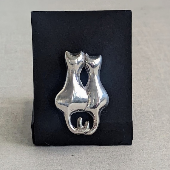 Sterling Silver Cat Pin Brooch Adorable Loving Ca… - image 1