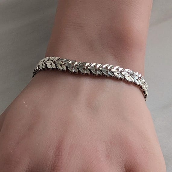 Vintage Peruvian Leaf Pattern Sterling Silver Bra… - image 1