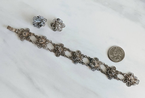 1920s 800 Silver Cannetille Filigree Flower Brace… - image 7