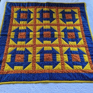 Handmade Bright Calico Print Yellow, Blue, Red Lap Quilt