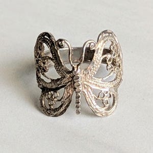 Sterling Silver Vermeil Filigree Butterfly Band Ring - Size 10.5