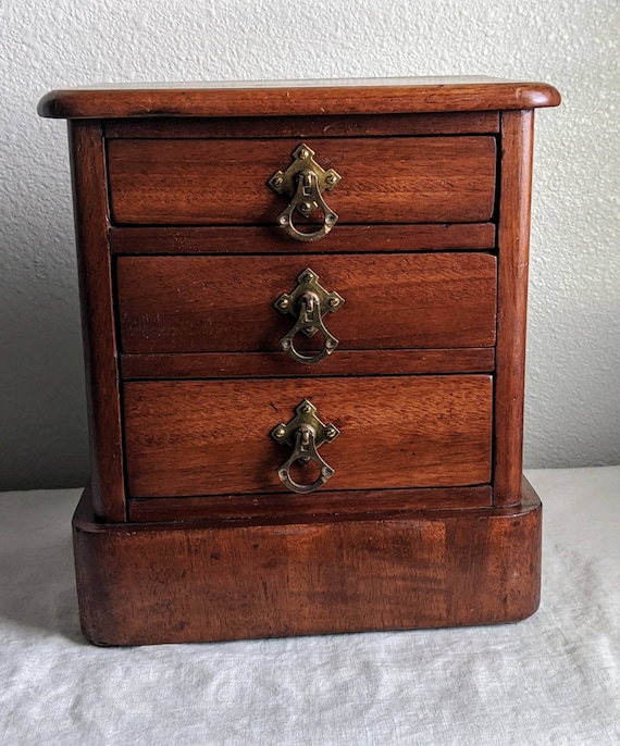 Antique Primitive Wooden Three-Drawer Jewelry Box