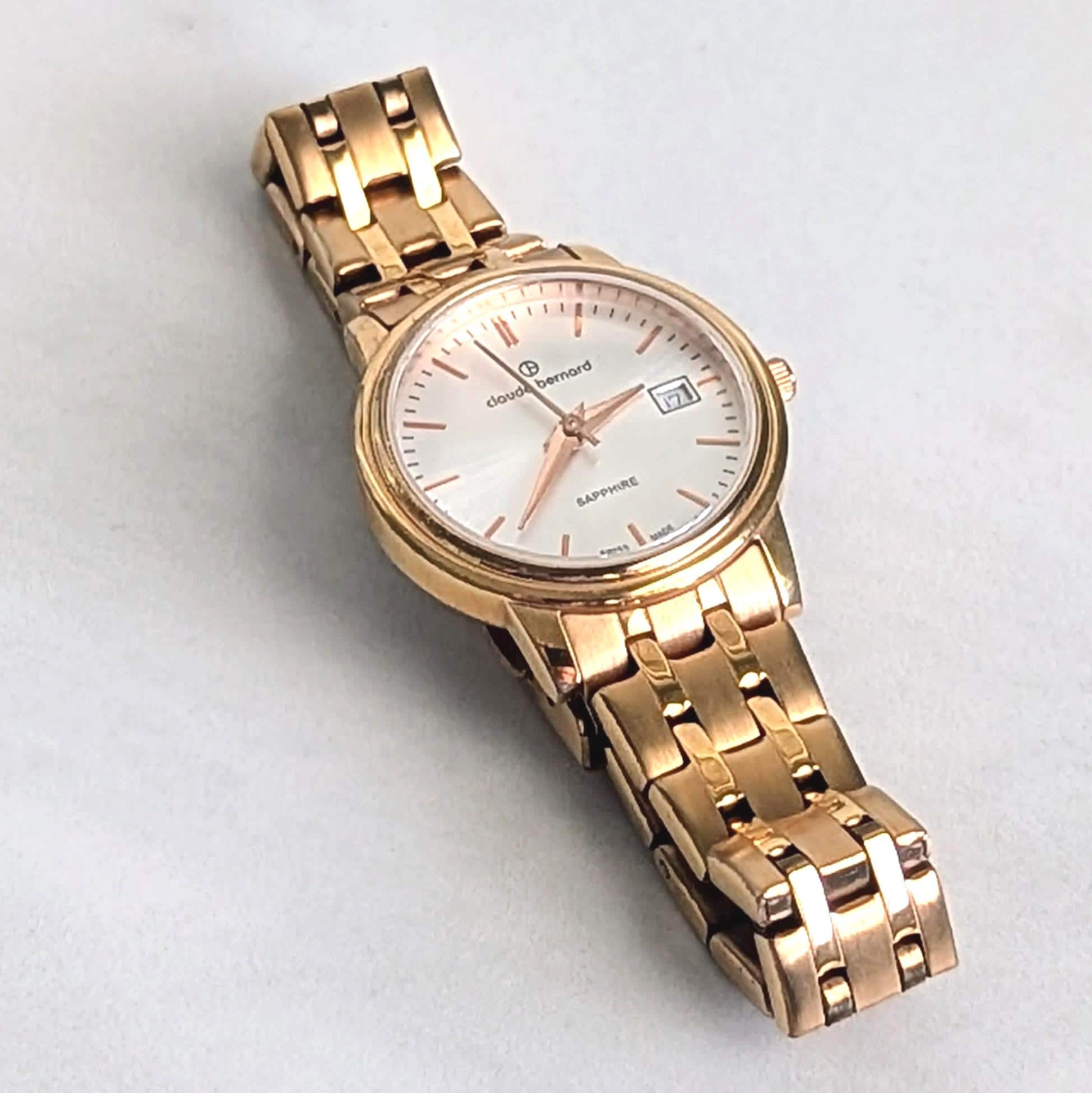 新品電池/稼働　claude bernard レディース 腕時計　ヴィンテージ Claude Bernard Sapphire Watch: Gold Tone Basket Weave Band, Swiss