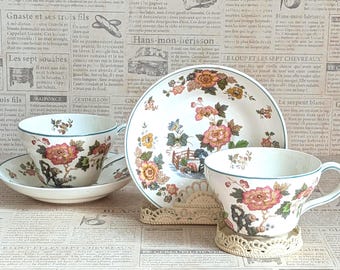 Wedgwood "Eastern Flowers" Surrey of Etruria Barlaston Teacup and Saucer -- Set of Two