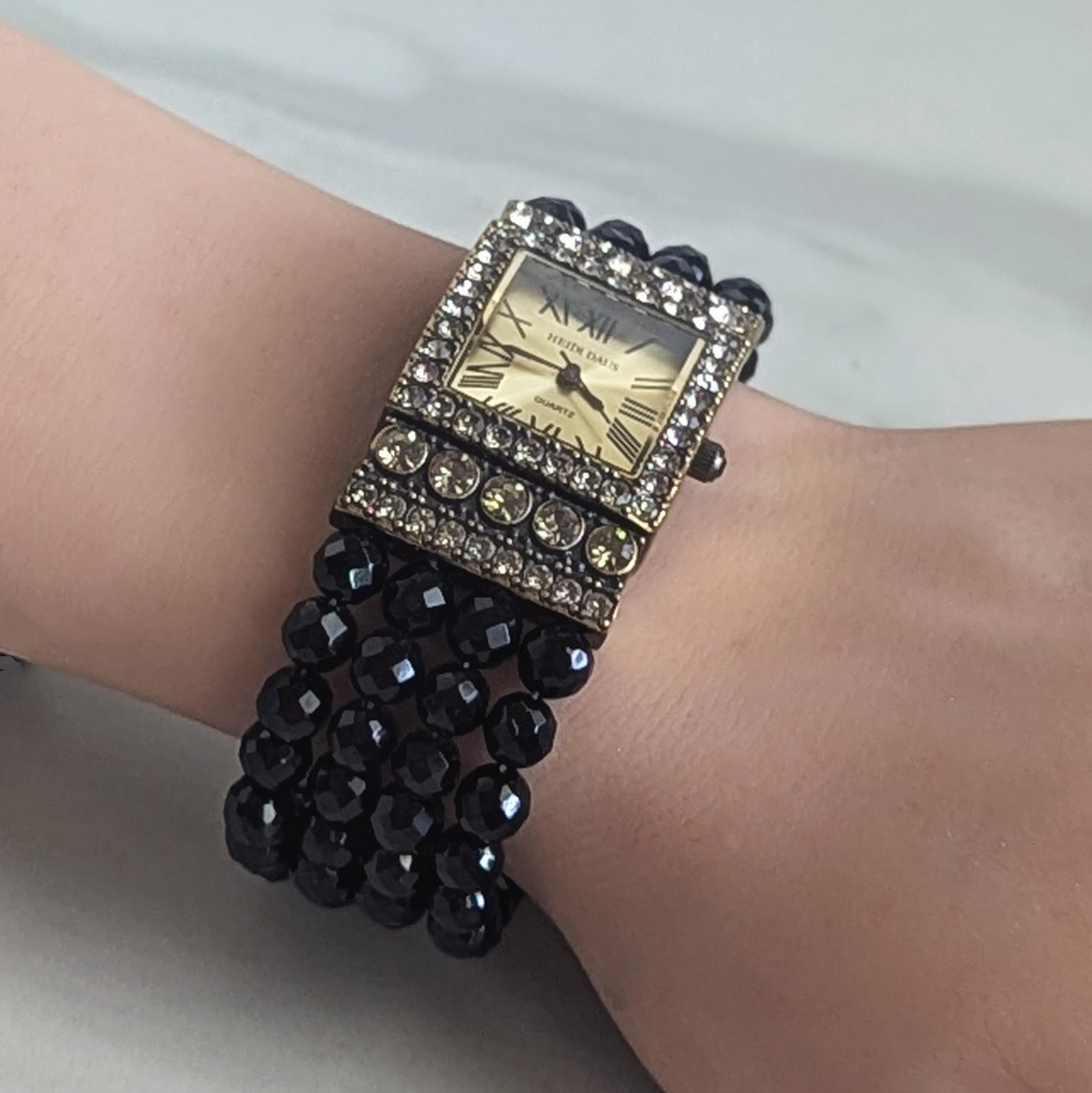 HEIDI DAUS Swarovski Crystal Black Beaded Bracelet Watch  display picture 3