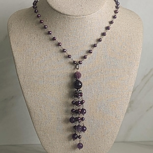 Opera Length Peacock Pearl Amethyst Sterling Silver Necklace