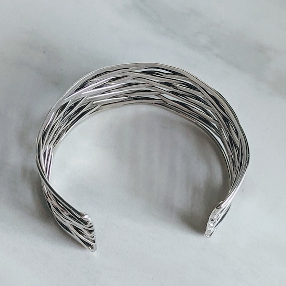 Vintage Silver Woven Wide Cuff Bracelet 45 g - image 7