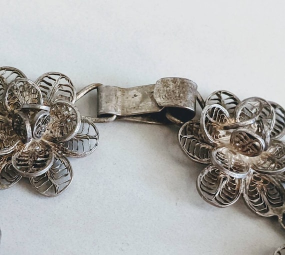 1920s 800 Silver Cannetille Filigree Flower Brace… - image 4