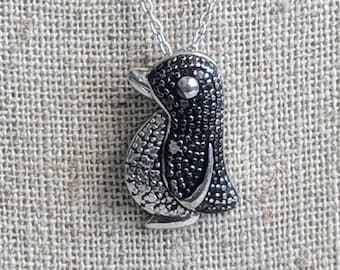 Sterling Silver Diamond Penguin Pendant Necklace
