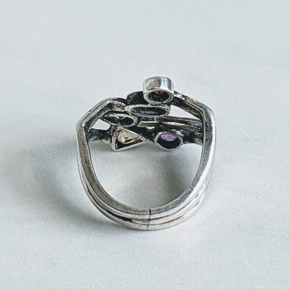 Unique 925 Silver Multi Color Glass Stone Ring - … - image 5