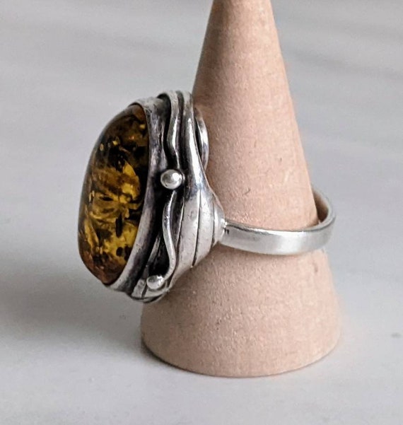 Sterling Silver Faux Amber Statement Ring - Size 9 - image 3