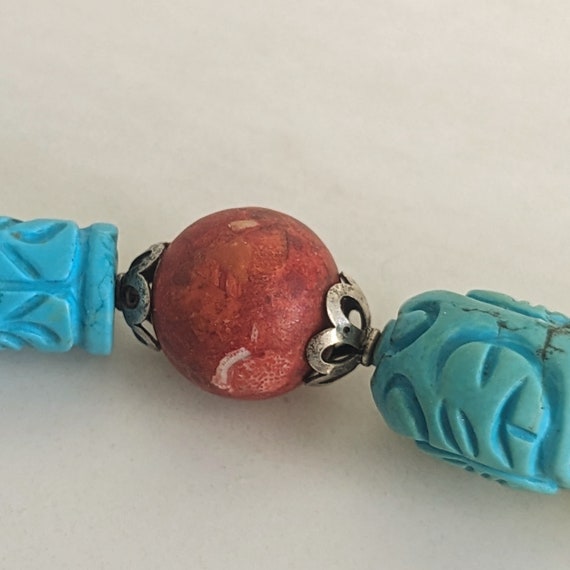 Vintage Sterling Silver Hand-Carved Turquoise Cor… - image 4