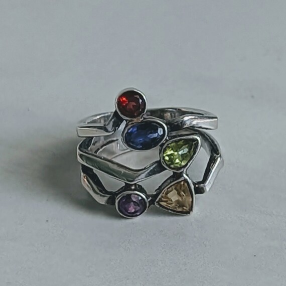 Unique 925 Silver Multi Color Glass Stone Ring - … - image 4