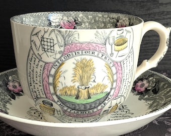 Breakfast Cup & Saucer - "The Farmers Arms" - Adams Staffordshire England - IN GOD IS our trust