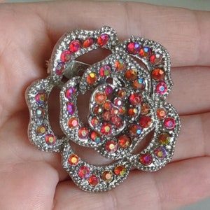 1980s Orange Rhinestone AB Flower Brooch