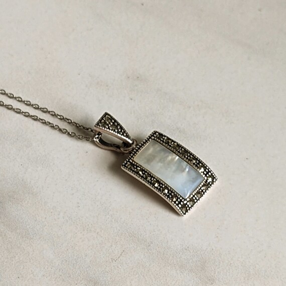 Elegant Sterling Silver Mother of Pearl Marcasite… - image 3