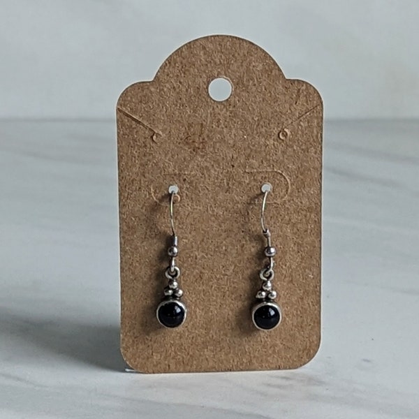 NAKAI Sterling 925 Silver Onyx Round Cabochon Dangle Earrings