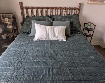 Lauren Ralph Lauren Green Navy Plaid King Comforter 100% Cotton Blue Tag Made in USA