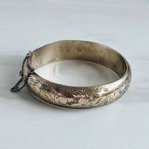 Gold Vermeil Sterling Silver Etched Hinged Bangle Bracelet