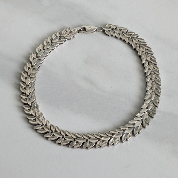 Vintage Peruvian Leaf Pattern Sterling Silver Bra… - image 2