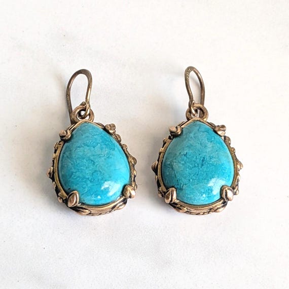 BARSE Turquoise Agave Teardrop Bronze Dangle Earrings
