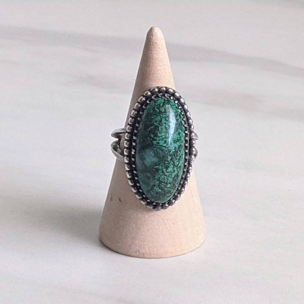 Artisan 925 Silver Sterling Silver Green Chrysocolla Ring - Size 6
