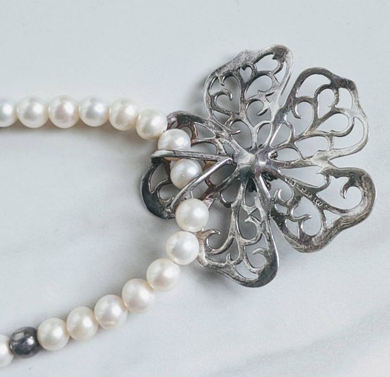 Elegant 925 Silver Flower Pendant Pearl Necklace … - image 5