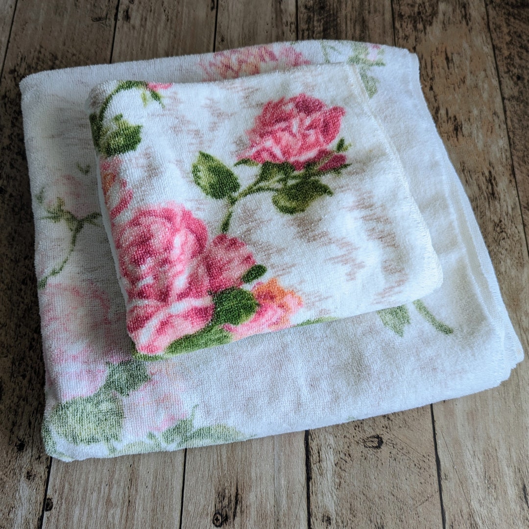 Vintage SPRINGMAID USA Pink Floral Terrycloth Bath Towel & Etsy