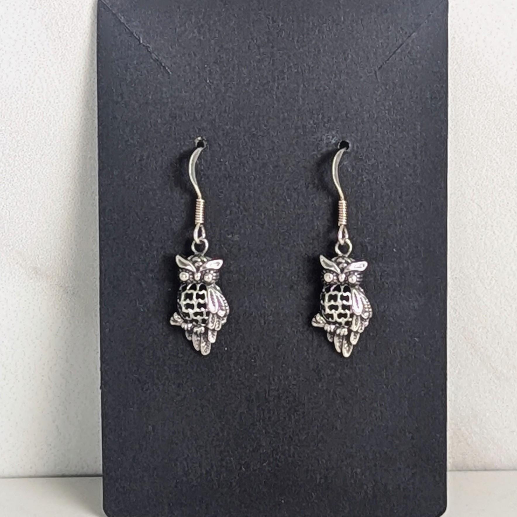 Vintage Sterling Silver Adorable Owl Dangle Earrings
