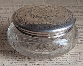 Antikes geschliffenes Glas Sterling Silber Eitelkeitsglas Monogramm W / M 52.6g STERLING