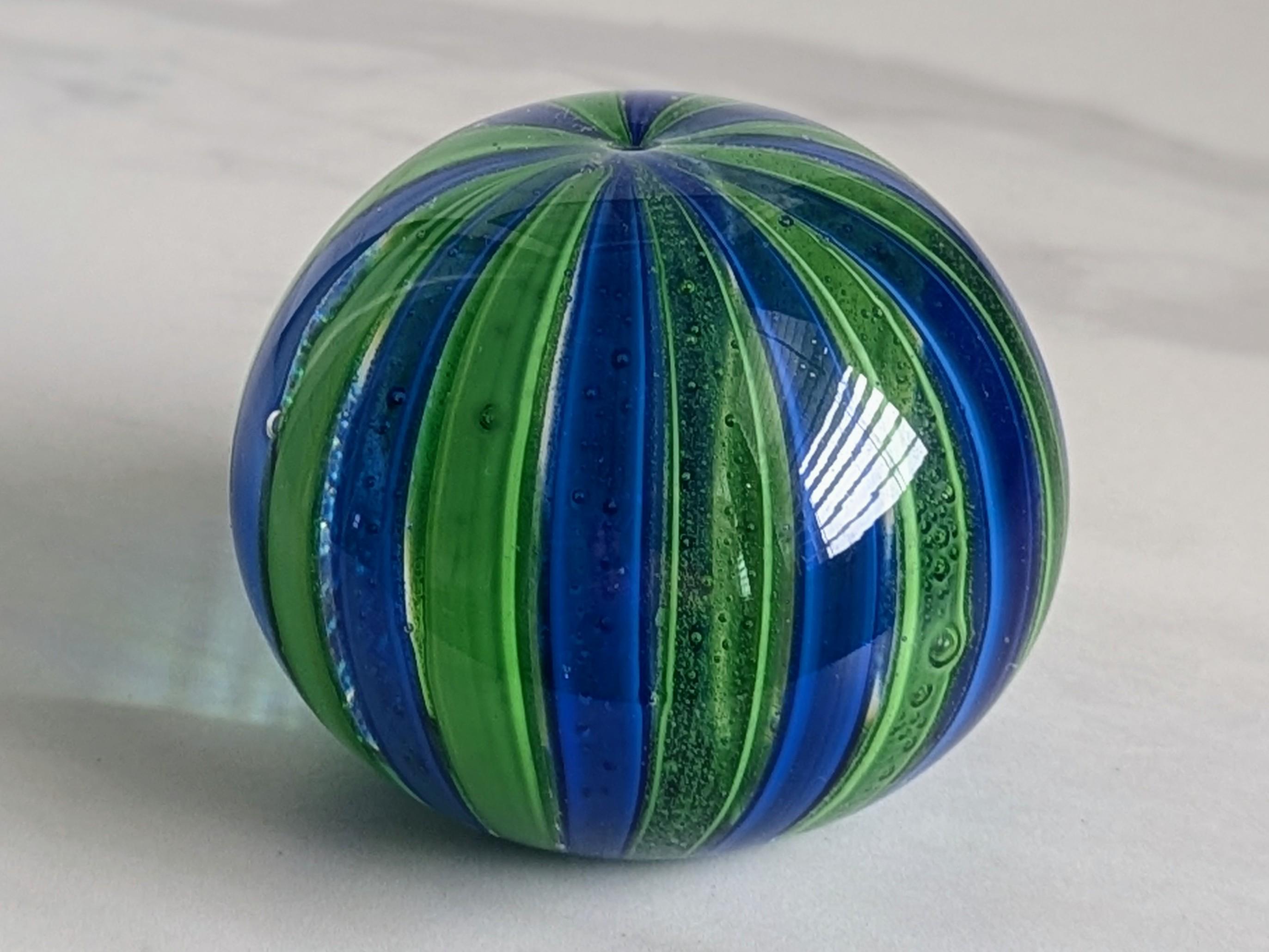 Vintage Art Glass Paper Weight Ribbon Striped Green Blue Murano - Etsy