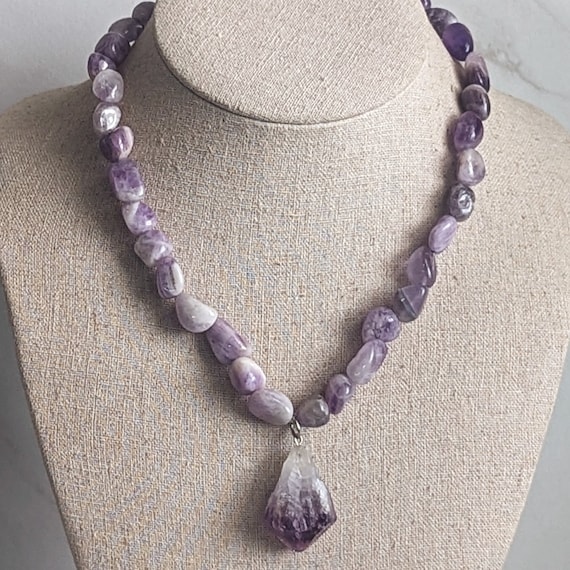 Vintage Polished Amethyst Beaded Necklace with Raw