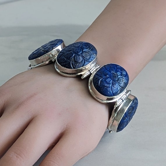 Gorgeous Chunky Sterling Silver Carved Lapis Lazul