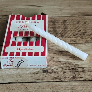 Vintage Box Of 11 Colonial Twist Candles, White, Angelabra Candles, 4 1/2&quot; Candles, Angel Chimes Candles, Small Size Twist Candles