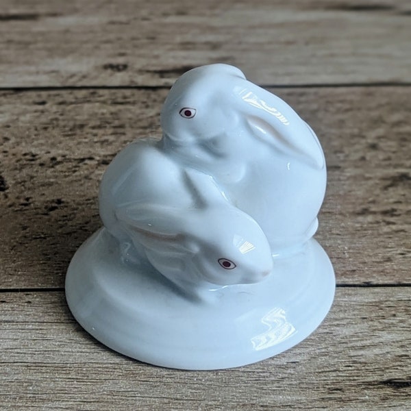 HEREND Hand-Painted Glazed White Rabbit Figurine Miniature