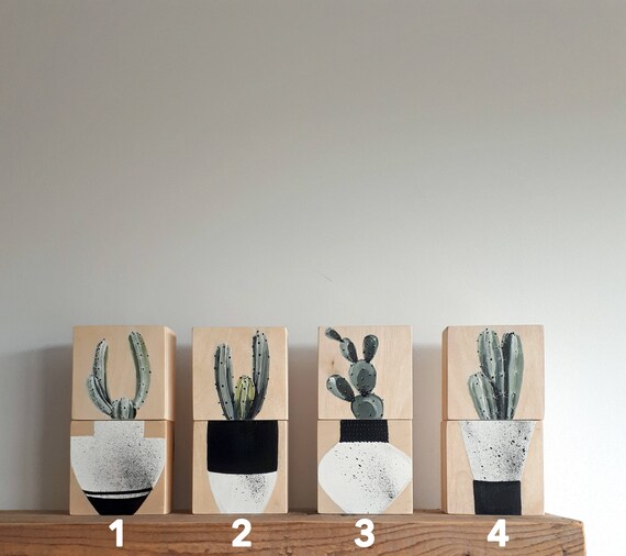 Plants Pot Indoor Plant Garden Garden Sculpture Decoration Interior Design Handpainted Cactus Wall Art Painting Gift