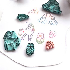 Unicorn and rainbows rubber stamp set. Unicorn gift set. image 4