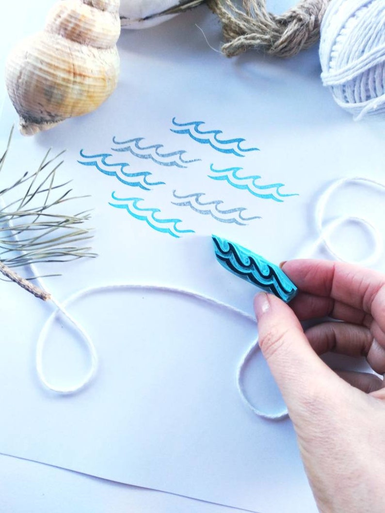 Wave rubber stamp for sea life decor.