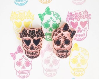 Sugar skull rubber stamp, day of the dead, halloween party decor,