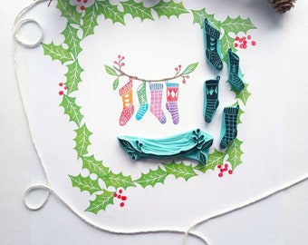 Christmas stocking rubber stamp