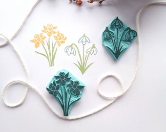 Daffodil and Snowdrop rubber stamp for spring decor.