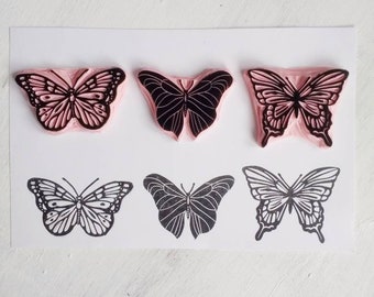 Butterfly rubber stamp, Set of 3 Butterflies, Nature lover gift, Insect stamp, wildlife stamp, butterfly gifts