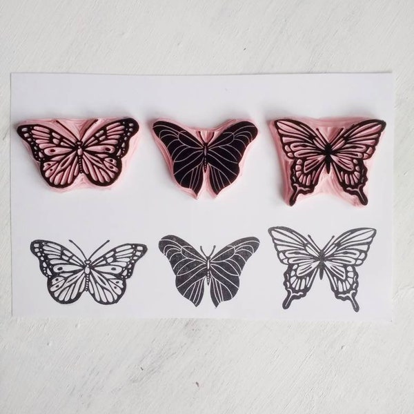 Butterfly rubber stamp, Set of 3 Butterflies, Nature lover gift, Insect stamp, wildlife stamp, butterfly gifts