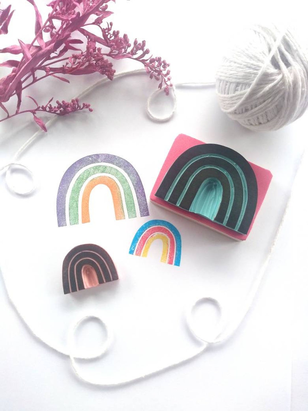 Rainbow Rubber Stamp. Etsy