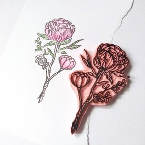 Peony Rubber Stamp, Wedding Flower Stamp for Invitations and Stationery ...