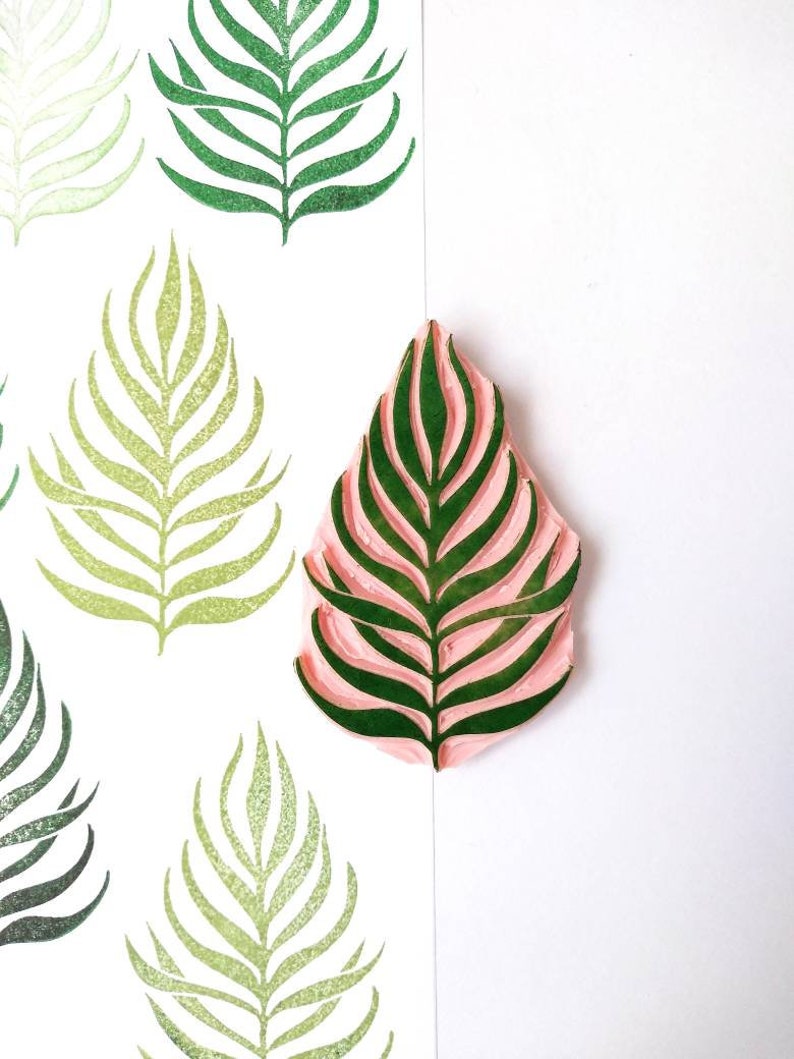 Tropical leaf rubber stamp, palm leaf print, plant lover gift, plant decor image 3