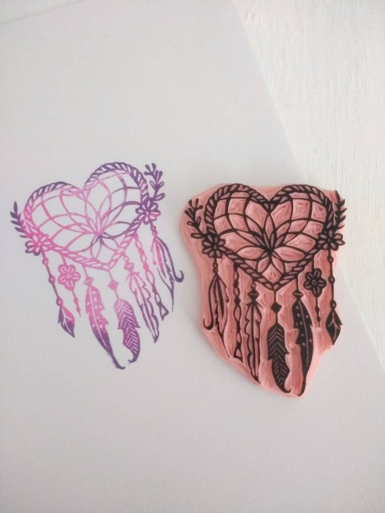 Dream Catcher Rubber Stamp Heart Stamp Boho Decor Boho - Etsy UK