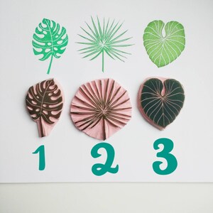 Tropical leaf rubber stamps, monstera leaf, palmetto leaf, fan palm leaf, summer stamps, image 2