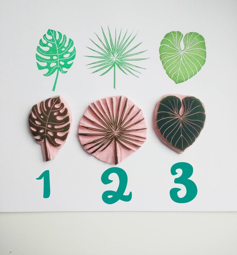 Tropical leaf rubber stamps, monstera leaf, palmetto leaf, fan palm leaf, summer stamps, image 2